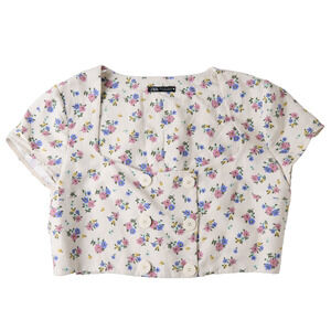 Zara Crop Blouse Top Womens L Romantic Floral Square Neck Cottage Retro Regency